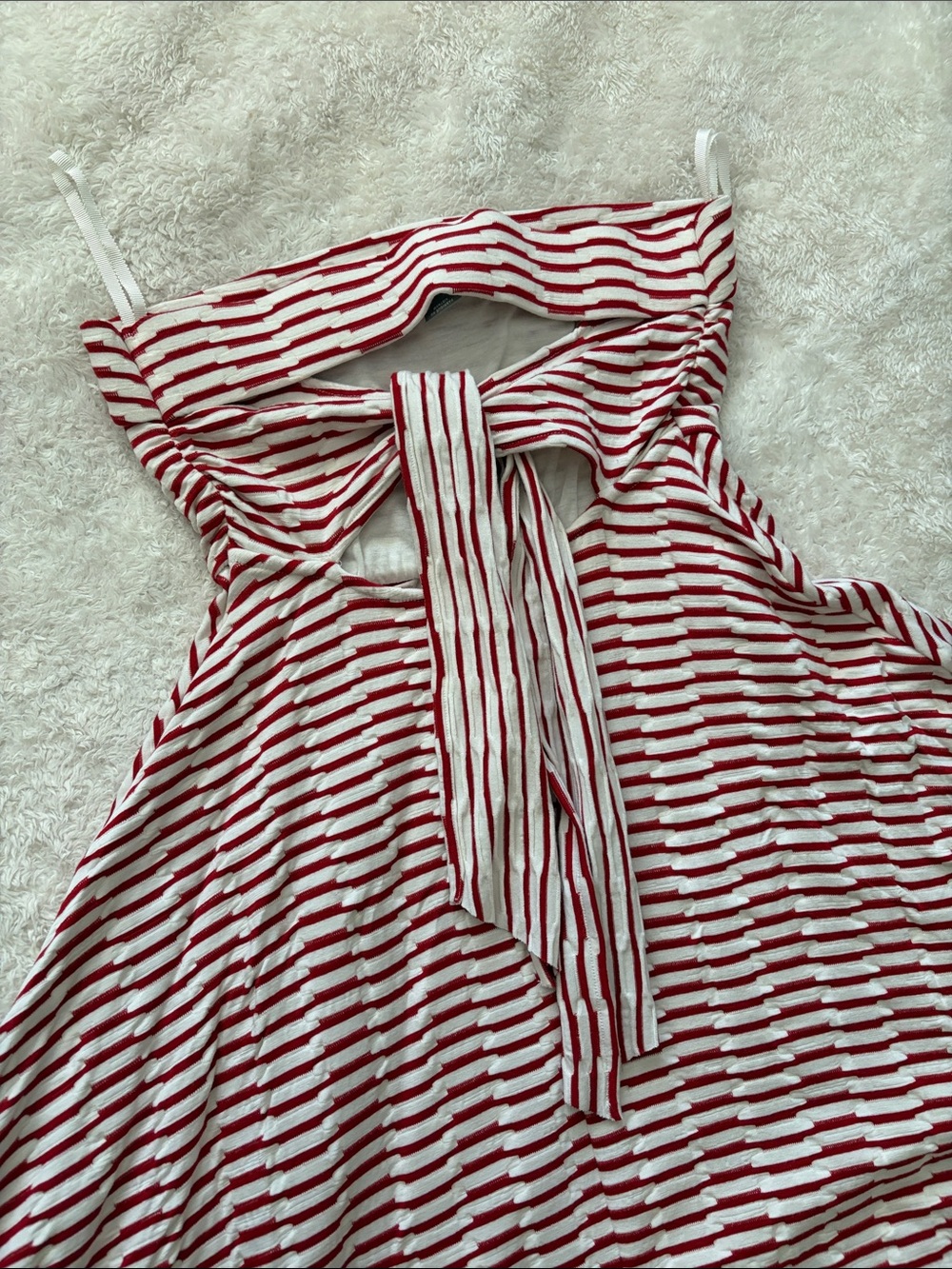 Maeve Red and White Strapless full pointed skirt dress, stretchy.